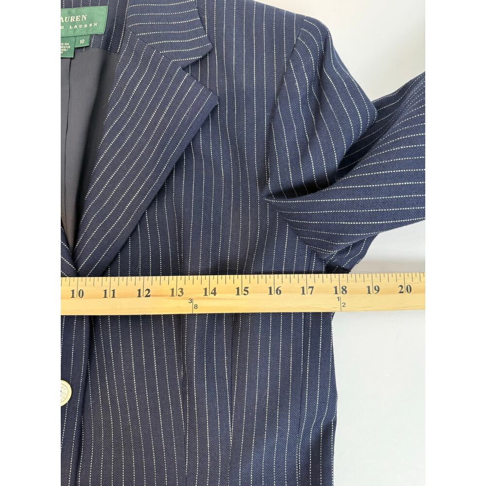 NWT Lauren Ralph Lauren Navy Pinstripe Blazer 10 Linen Wool Made in USA - Picture 7 of 11